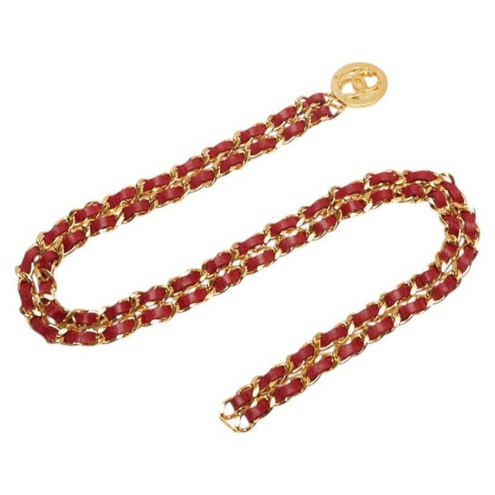 Chanel Leather CC Logo Double Chain Belt Plated Gold